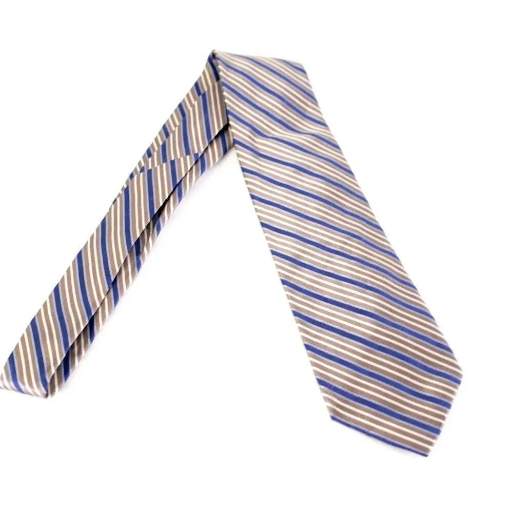 Nautica‎ Brown Blue Striped Woven Silk Tie